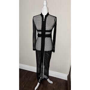 Frederick’s Of Hollywood Lingerie Small Black Fishnet Zip Up Coverup